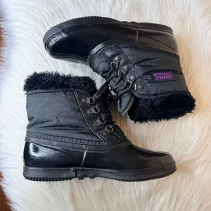 Sorel Kaufman Canada Snow Boots Winter Faux Fur Trim Black Size Y6/W8 thumbnail 6