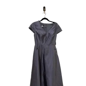 Alfred Sung D779 V-Neck Satin Cap Sleeve Pockets Cavier Gray Gown‎ Size 10 New thumbnail 6