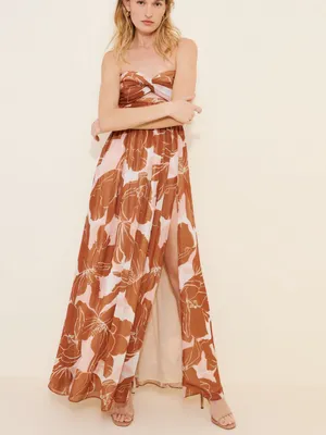 Katie May Adele Strapless Floral Maxi Dress in Brown and Blush Gown thumbnail 4