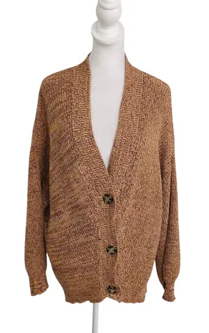 Daytrip Brown and Yellow Knit Cardigan Sweater Size Medium Flaw thumbnail 1