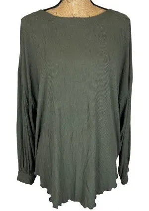 Free People Shimmy Shake Top‎ Army Green Ribbed Oversized Low Open Back Small thumbnail 1