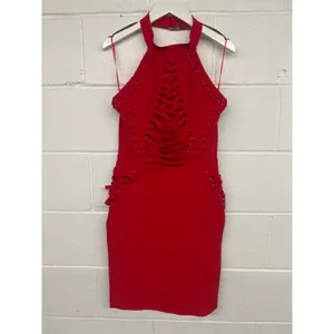 Hybrid & Company Sz M Red Sexy Bodycon Strappy Knee Length Midi Bandage Dress thumbnail 3