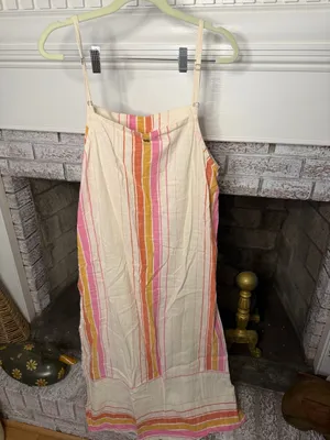Rip Curl Coastal Stripe Linen Blend Midi Dress Large Beach Vacation thumbnail 3