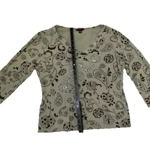 ALC Frank Women's Size L Sage Green Paisley Floral V-Neck Top Sequin Accents thumbnail 9