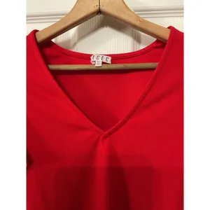 TCEC Women's Red Flutter Sleeve Bodysuit V Neck Romantic Feminine Top, M thumbnail 5