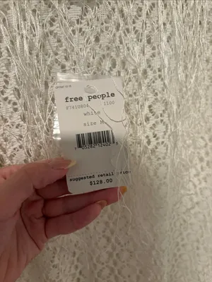Free People White Sheer Knit Fringe Boho Cover Up Top Size Medium NEW thumbnail 3