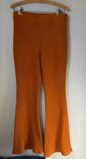 Aerie Orange Waffle Knit Wide Leg Pants Women's Medium Long thumbnail 1