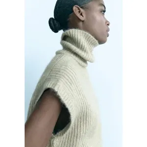 Zara Open Back Cozy Knit Vest Size Small Cream High Neck Chic Quiet Luxury thumbnail 8