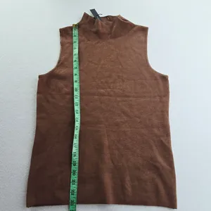 Tahari NWT Womens Mock Neck‎ Sleeveless Knit Sweater Top Hazelnut Brown Medium thumbnail 9