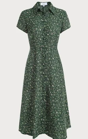 Rihoas Green Lapel Button Up Floral Midi Dress thumbnail 6