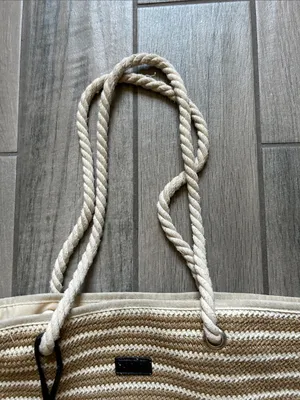 Rip Curl Beige and White Striped Rope Tote with Black Tassel thumbnail 4