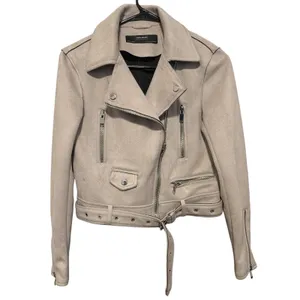 Zara Basic Womens Faux‎ Suede Biker Moto Jacket Sand Beige Belted XS thumbnail 3