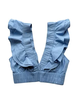 Abercrombie & Fitch Ruffle Poplin Cropped Top Blue Size Small thumbnail 2
