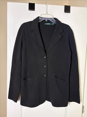Lauren Ralph Lauren Sweater Blazer L Black Cotton Classic Preppy Office Academia thumbnail 3
