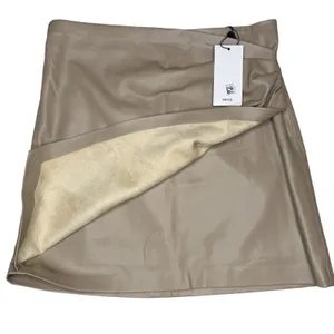 Mango Faux Leather Wrap Skirt NWT Size S Beige Draped Asymmetrical Mini Skirt thumbnail 5