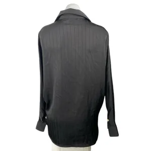 Commense Women's Black Silk Satin Striped Long Sleeve Button Down Shirt Top Sz S thumbnail 2