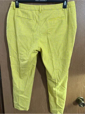 Boden Yellow Gray Check Wool Blend Straight Leg Ankle Pants Pockets Size 10R thumbnail 5