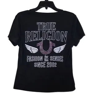 True Religion Embellished Graphic Black T Shirt thumbnail 1
