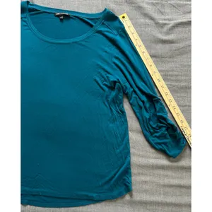 Cable & Gauge Teal Blue Ruched Button Tab Sleeve Scoop Neck Top Large thumbnail 6