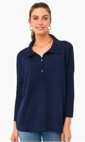 Tuckernuck Navy‎ Linen Blend Clayton Knit Polo Top Size XS/S thumbnail 1