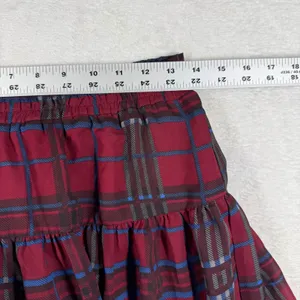 Bongo Burgundy Plaid Tiered Mini Skirt Elastic Waist Lined Size M 885779448365 thumbnail 3