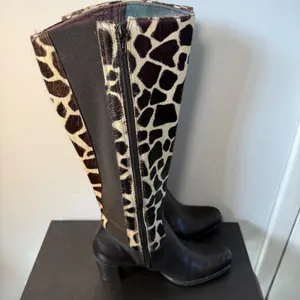 Diego‎ di Lucca Black Leather Giraffe Print Calf Hair Shaft Boots Womens Size 7 thumbnail 10