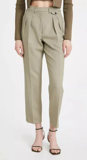 ANINE BING Mycah Trousers Pleated Pants Green Wool 32 thumbnail 1