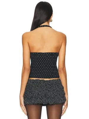 LIONESS Brat Halter Top in Onyx Polka XSmall New Womens Sleeveless Tank thumbnail 2