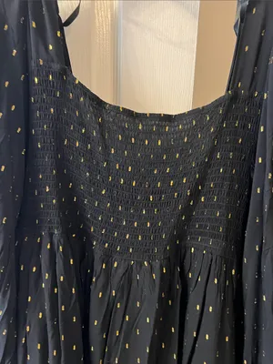 Motherhood Maternity Black Smocked Mini Dress with Gold Dot Accent thumbnail 2