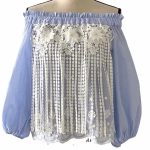 Alexis blue/white off the shoulder blouse White Lace Embroidered Small thumbnail 1