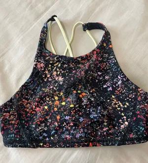 lululemon athletica high neck free to be Sports Bra with Pale Yellow straps thumbnail 1
