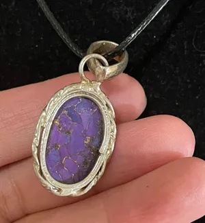 Silver tone with Purple turquoise stone pendant unsigned thumbnail 3