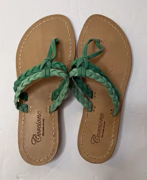 Corcione Sorrento Women's US 5 Green Suede Braided Sandal Flats Italy Summer New thumbnail 1