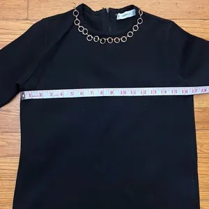 Zara Knit Dress Womens Black‎ Gold Chain Neck Shift Mini S thumbnail 5