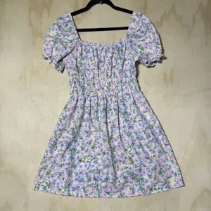 Iris‎ Women's Floral Puff Sleeve Smocked Mini Dress Cottagecore Lavender Large thumbnail 8