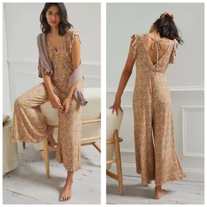 Anthropologie Matilda Ruffled Jumpsuit Size Medium Floral Jersey Bohemian thumbnail 2