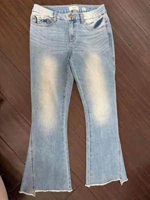 Miss Me Cropped Flare Diatressed Blue Jeans with Raw Hem 27 thumbnail 1