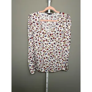 Banana Republic Floral V-Neck Blouse Romantic Boho Cottagecore L Long‎ Sleeve thumbnail 2