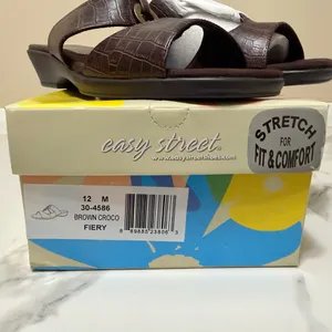 easy street Brown Croc Slide Sandals with Ring Accent thumbnail 7
