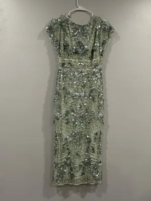 Mac Duggal 94150 Green Embellished Cap Sleeve Midi Dress sz 2 thumbnail 6