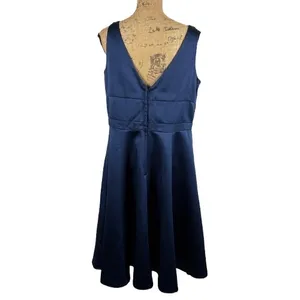 Alfred Angelo 7008 A-Line‎ Dress Bridesmaid Homecoming Navy Blue Satin Size 16 thumbnail 4