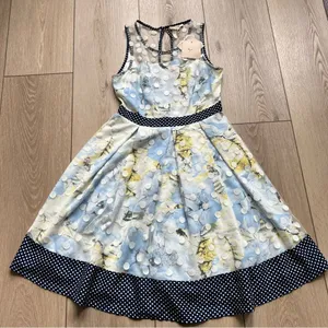 RYU Anthropologie Tulle Fit and Flare Floral Dress Mesh Polka Dot Overlay NWT thumbnail 7
