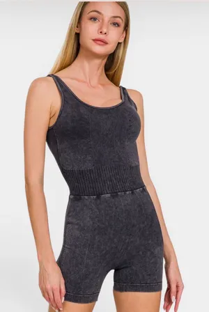 Zenana Outfitters Washed Black Cross Back Romper S/M thumbnail 1