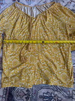 Boho Tassel Peasant Blouse in Mustard Yellow thumbnail 3