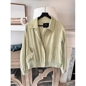 7 For All Mankind Eyelet Sleeve Bomber Jacket Womens Sage‎ Green Medium (T1) thumbnail 2