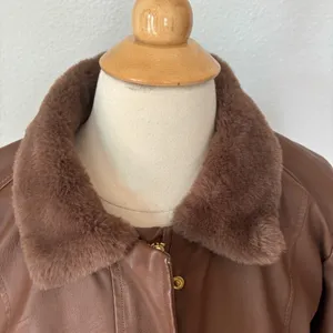 Baccini Brown Faux Leather + Fur Trim Coat thumbnail 5