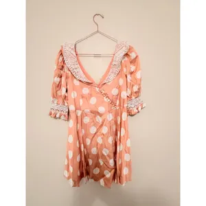 For Love & Lemons‎ Mini Dress Women L Peach Polka Dot CD2932-SP23 Lace Trim New thumbnail 5