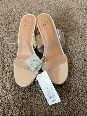 A New Day Clear Strap Espadrille Wedge Sandals Nude Beige Size 6 NWT thumbnail 4