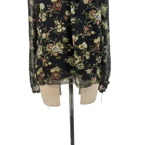 Aritzia Wilfred Long Sleeve Floral Print Chiffon‎ Blouse Black Green Size Medium thumbnail 7