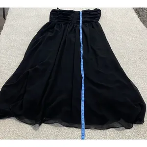 Aritzia Black Chiffon Midi Fit & Flare Dress Ruched Sweetheart Straps Size 8 thumbnail 16
